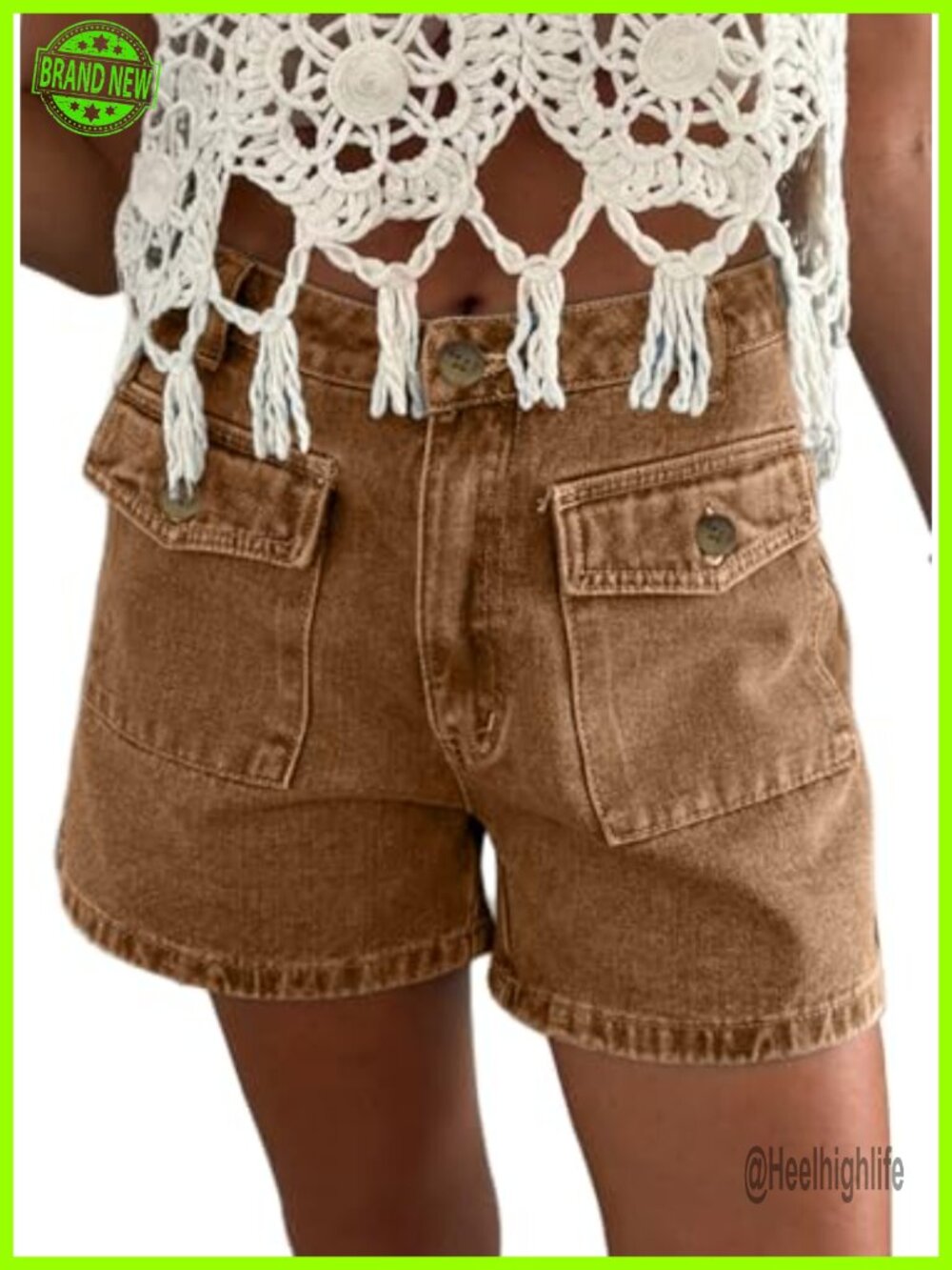 High Waisted Cargo Jean Shorts Stretchy Summer Hot Short Jorts with Flap Pockets